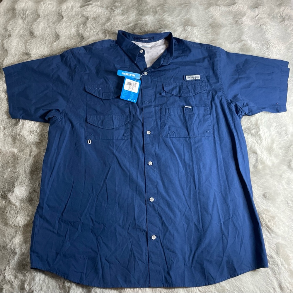 Columbia Men's Navy Short-Sleeve Button-Down Outdoor Shirt-0009